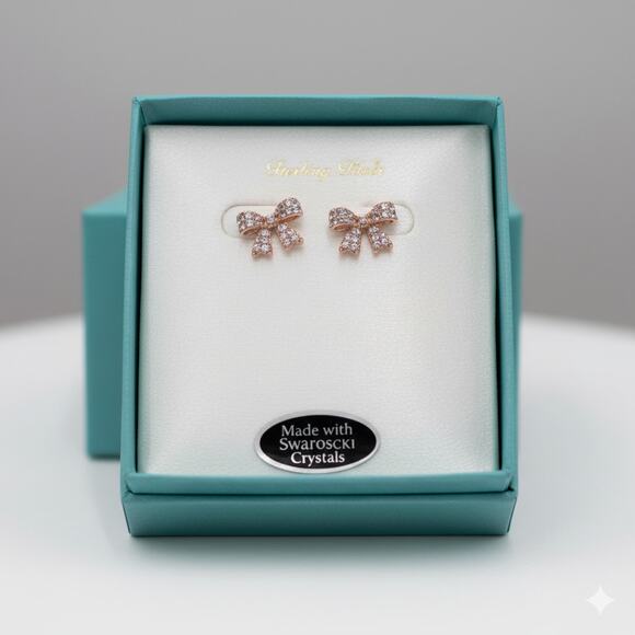 Swarovski Earrings · Gallery Gold · Crystal Bow · Rosegold · Gift Box New - Picture 1 of 8